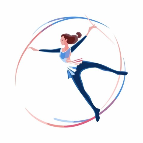 Young girl gymnast. rhythmic gymnastics vector Illustration.