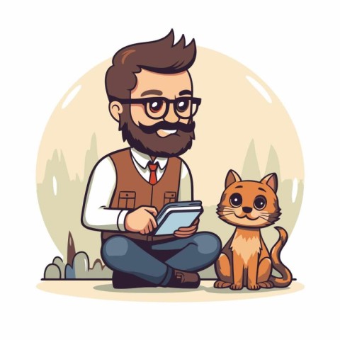 Vector illustration of a hipster man with a beard and glasses si