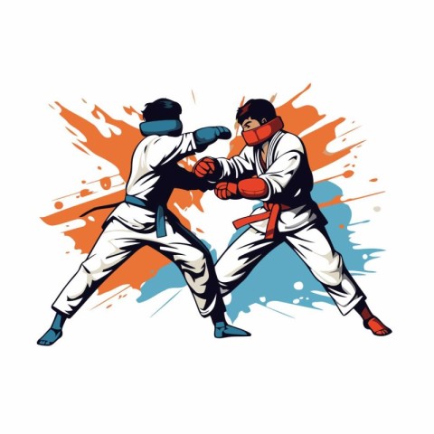 Taekwondo. Vector illustration of two karate fighters fighting.