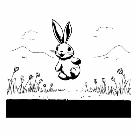 Rabbit in the meadow. Hand drawn vector illustration isolated on