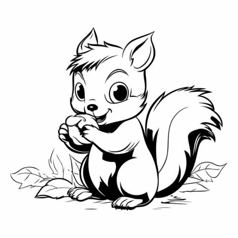 Cute squirrel with a nut in its paws. Vector illustration.