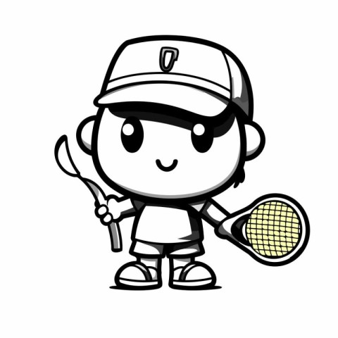 Cute Tennis Player Cartoon Mascot Character Vector Illustration.