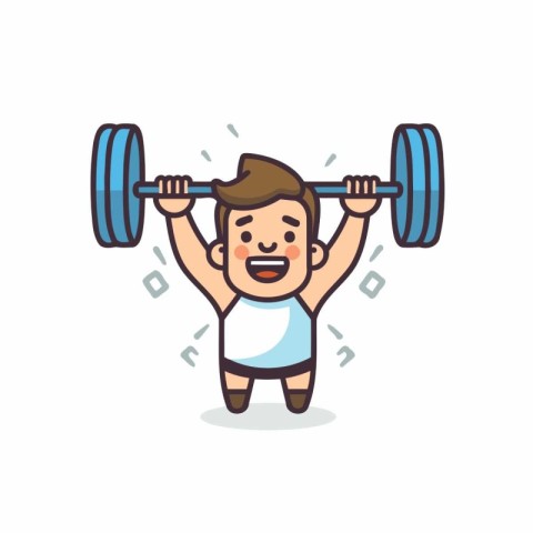 Fitness boy character with dumbbells. Flat style vector illustra