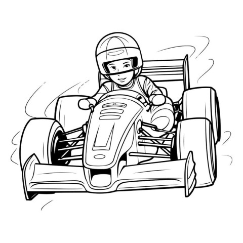 illustration of a kart racer driving a race car with helmet