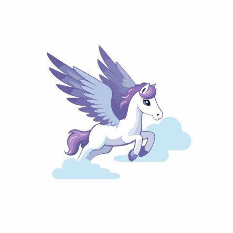 Unicorn flying in the clouds. fantasy animal vector Illustration