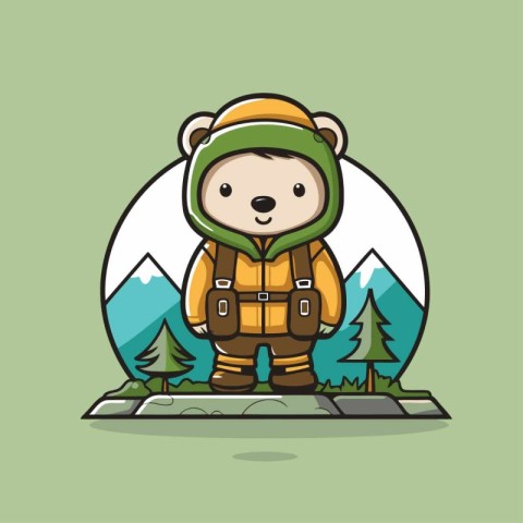 cute bear with winter clothes in the camp vector illustration ep