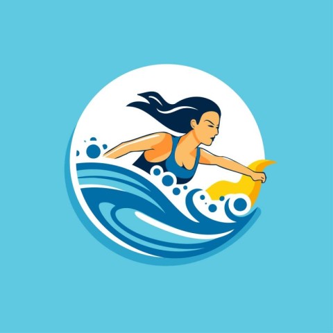 Surfer woman with a surfboard. Vector illustration in flat style