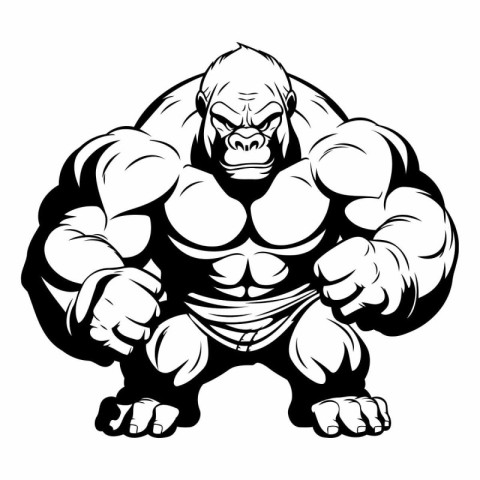 Vector illustration of a strong gorilla. Bodybuilder. Fitness cl