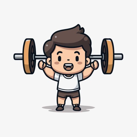 Fitness boy with barbell cartoon doodle vector illustration grap