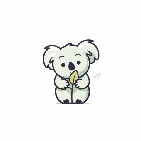 Cute koala with a leaf. Vector illustration in cartoon style.