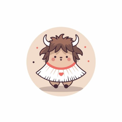 Vector illustration of cute little horned girl. Isolated on whit