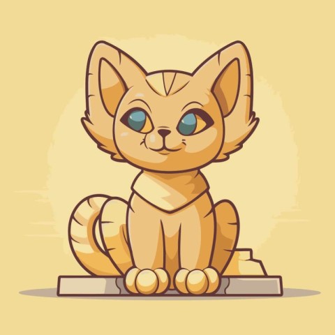 Cute cartoon cat sitting on the ground. Vector illustration in a