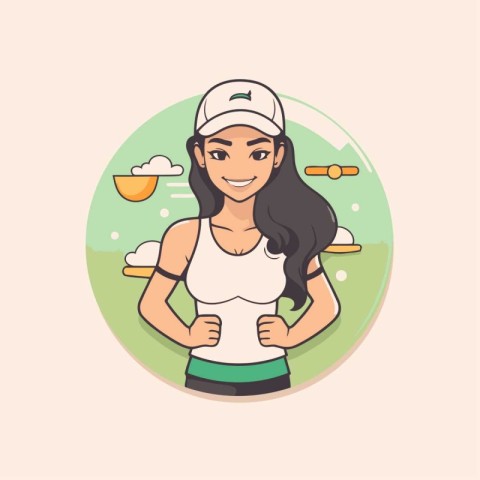 Sporty woman running in the park. Vector illustration in cartoon