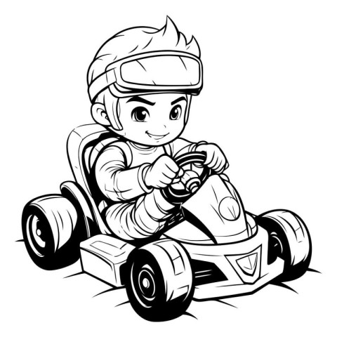 Cute boy driving a kart. Vector illustration for your design