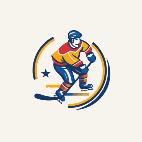 Ice hockey player vector logo. Vector illustration of hockey pla