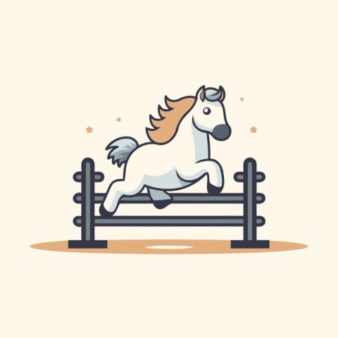 Horse jumping over a fence. Vector illustration in cartoon style