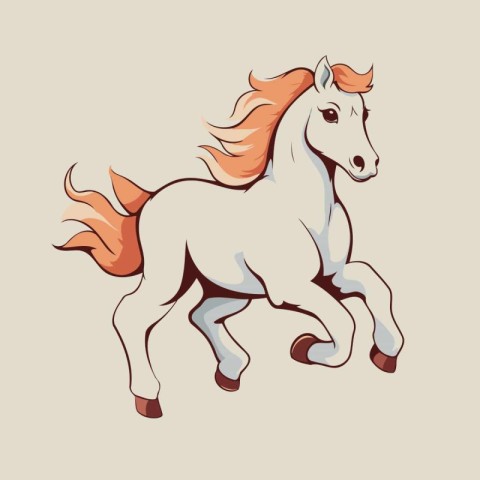 Vector illustration of a white horse with long mane and tail.