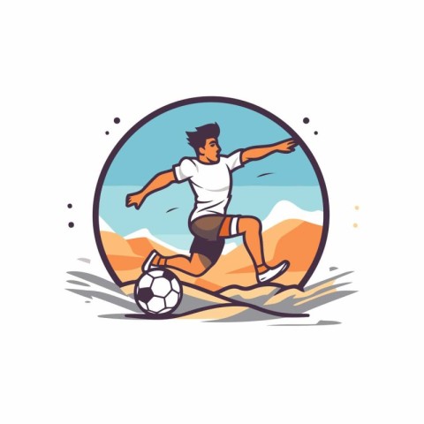 Soccer player kicking the ball. Vector illustration in cartoon s