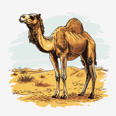 Camel in the desert. Vector illustration of a camel in the deser