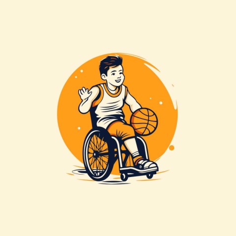 Handicapped man in a wheelchair playing basketball. Vector illus