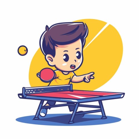 Cute little boy playing table tennis. Vector illustration in car