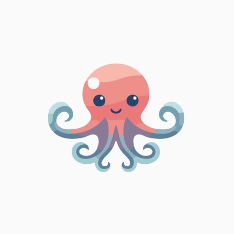 Cute octopus. Vector illustration in flat style. Isolated on whi