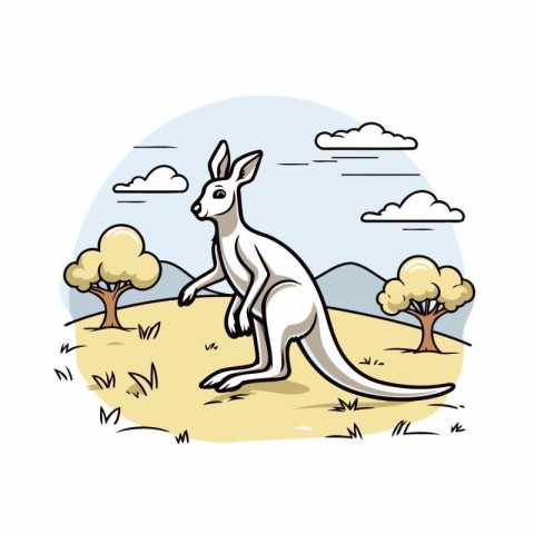 Kangaroo in the wild. Vector illustration on white background.