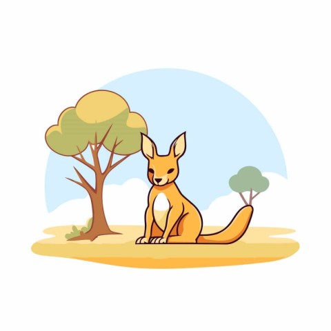 Kangaroo sitting on the grass. Vector illustration in cartoon st