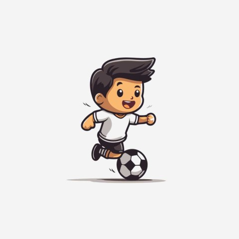 Cartoon soccer player running and kicking the ball. vector illus