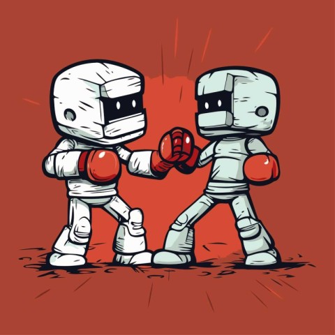 Illustration of two robots fighting with each other. Vector illu