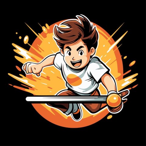 Boy playing table tennis - vector cartoon illustration. Isolated