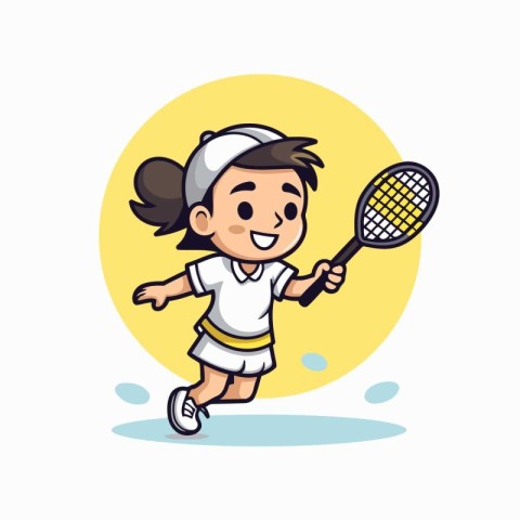 Girl playing tennis. Vector illustration in cartoon style on whi