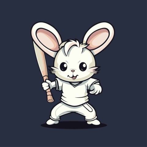 Cute rabbit with baseball bat. Cartoon character. Vector illustr