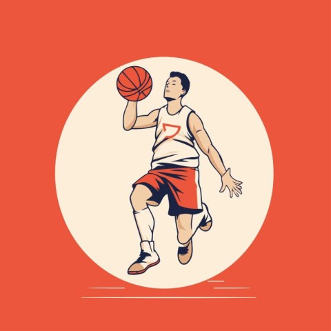 Basketball player in action. Vector illustration in retro comic