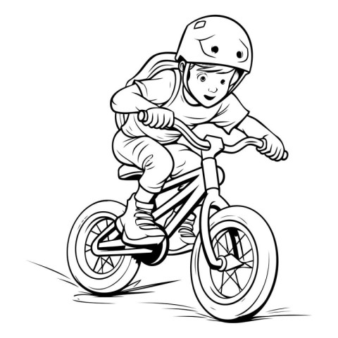 Vector illustration of a boy in helmet riding a bmx bike.