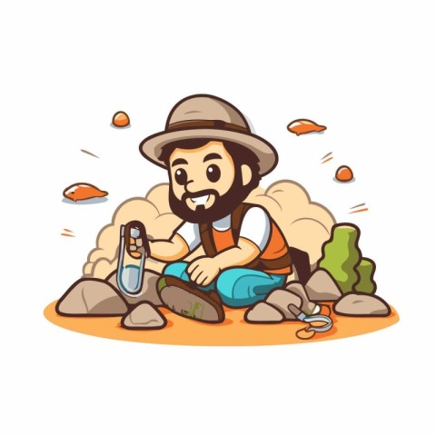 Fisherman with a thermometer in his hand. Vector illustration