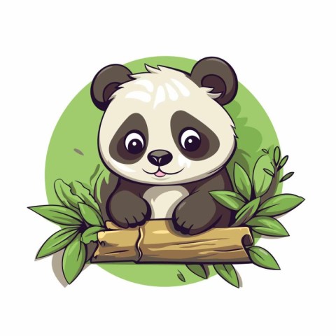 Vector illustration of a cute panda sitting on a branch with lea