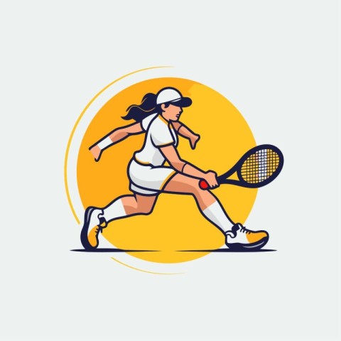 Tennis player with racket and ball. Vector illustration in flat