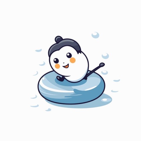 Cute snowman swimming on inflatable ring. Vector illustration.