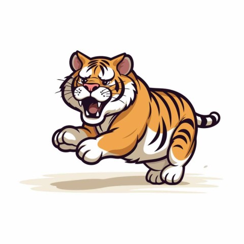 Vector illustration of a tiger running with open mouth. Isolated