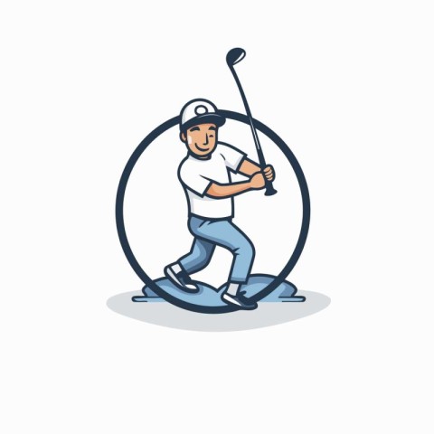 Golf player icon. Vector illustration of golf player in action.