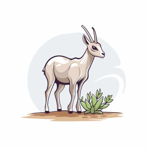 Antelope standing on the ground. Vector illustration in cartoon