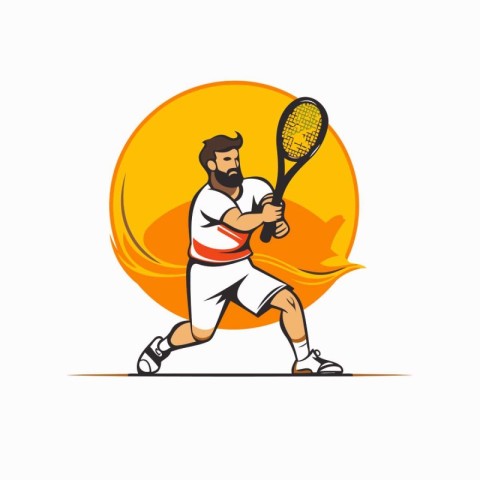 Tennis player with racket and ball. Vector illustration of a ten