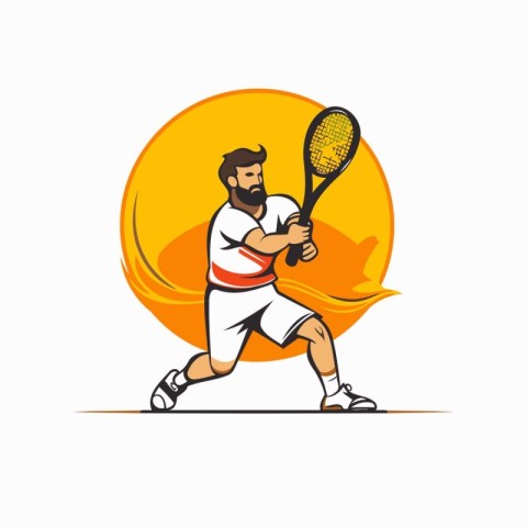 Tennis player with racket and ball. Vector illustration of a ten