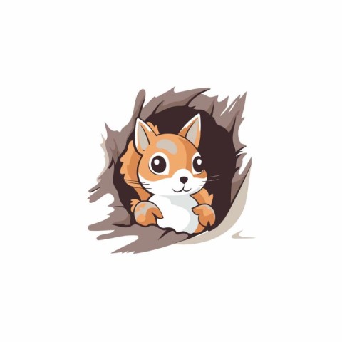 Cute cat peeking out of a hole. Vector illustration.