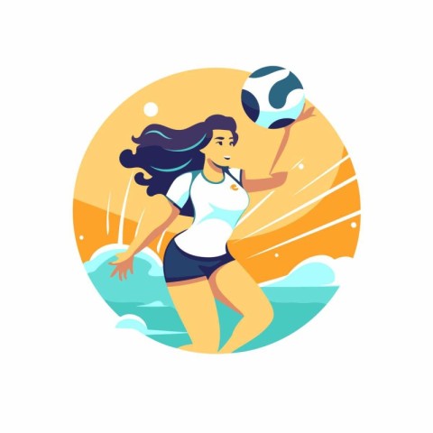 Volleyball player woman in sportswear with ball. Flat vector ill