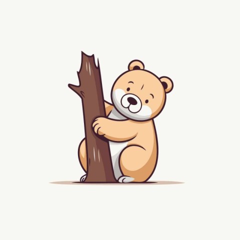 Cute cartoon bear on a tree. Vector illustration for your design