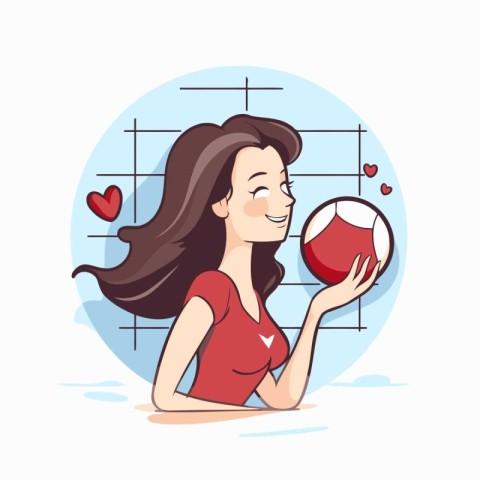 Woman playing volleyball. Vector illustration in cartoon style o