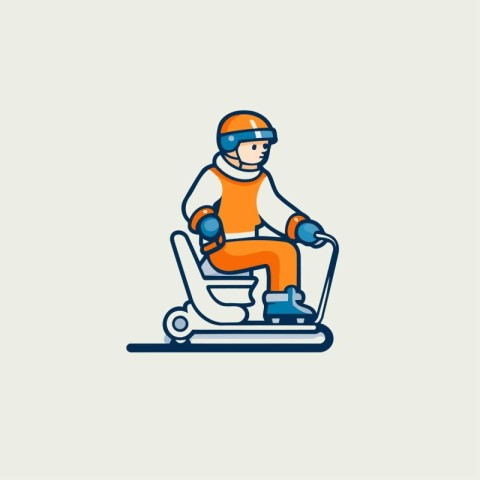 Snowboarder riding a scooter. Flat style vector illustration.