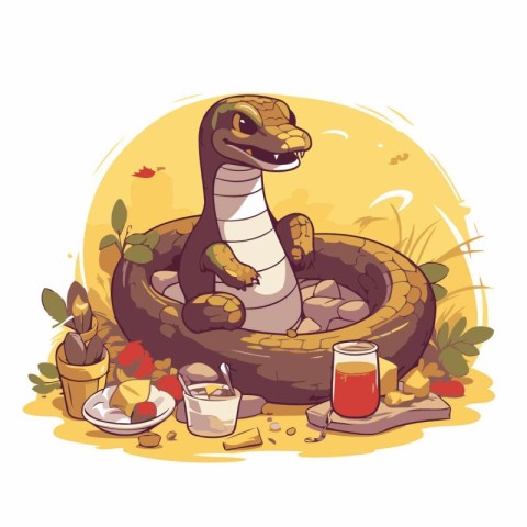 Crocodile. Vector illustration in cartoon style. Cute snake in t